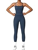 Womens Workout Sets Two Piece Cross Back Tank Top Matching High Waist Leggings Sets Gym Outfits Work Out Clothes