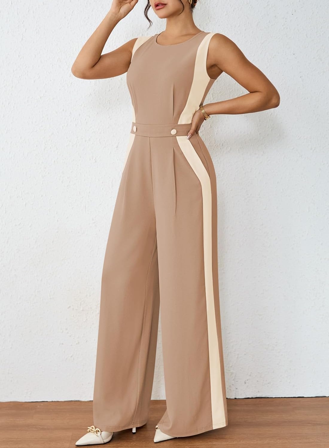 Pink Queen Jumpsuits for Women Dressy Colorblock Sleeveless Wide Leg Rompers Summer Party Elegant Outfits - Image 7