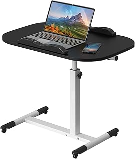 Scrivania Regolabile in Altezza e ad Angolo, Tavolino da Letto per PC con Ruote, Scrivania Pieghevole Salvaspazio, 60x40cm Tavolo da Lavoro Mobile, Standing Desk per Ufficio Soggiorno Cameretta, Nero
