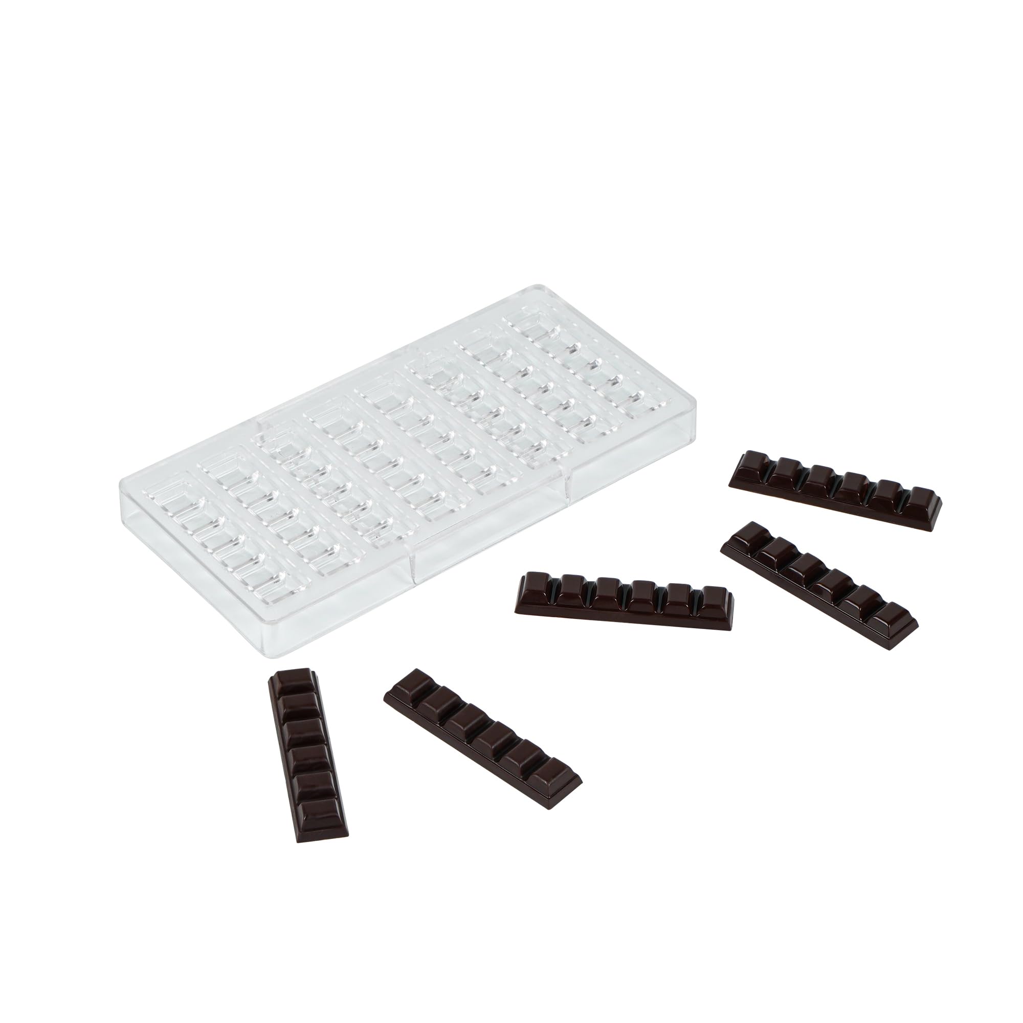 Pastry Tek - Molde de barra de chocolate de 10.8 x 5.3 pulgadas, 1 molde de chocolate lavable en lavavajillas, 8 cavidades, congelable, molde de policarbonato transparente para caramelos, para barras