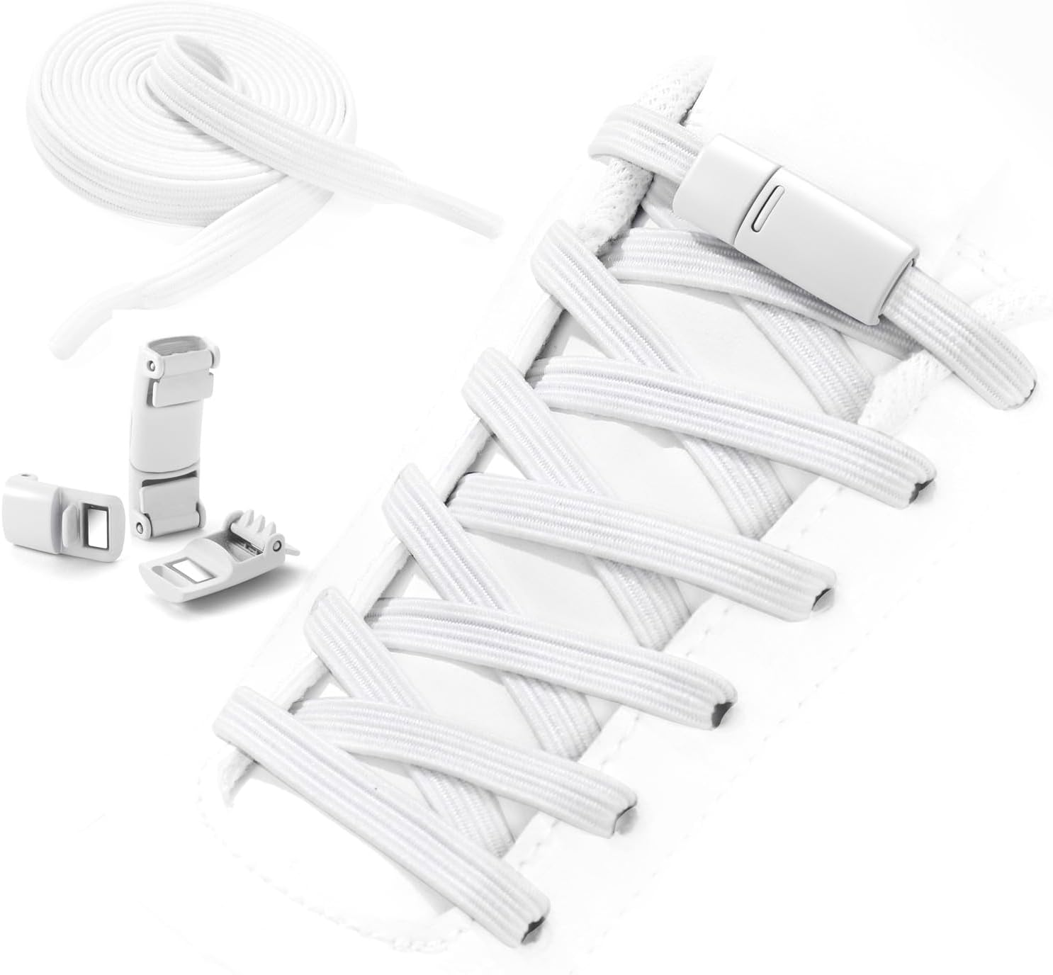 Neo-wows 1Pair White Magnetic Shoes Laces, 1Pair Black Adjustable Shoelaces