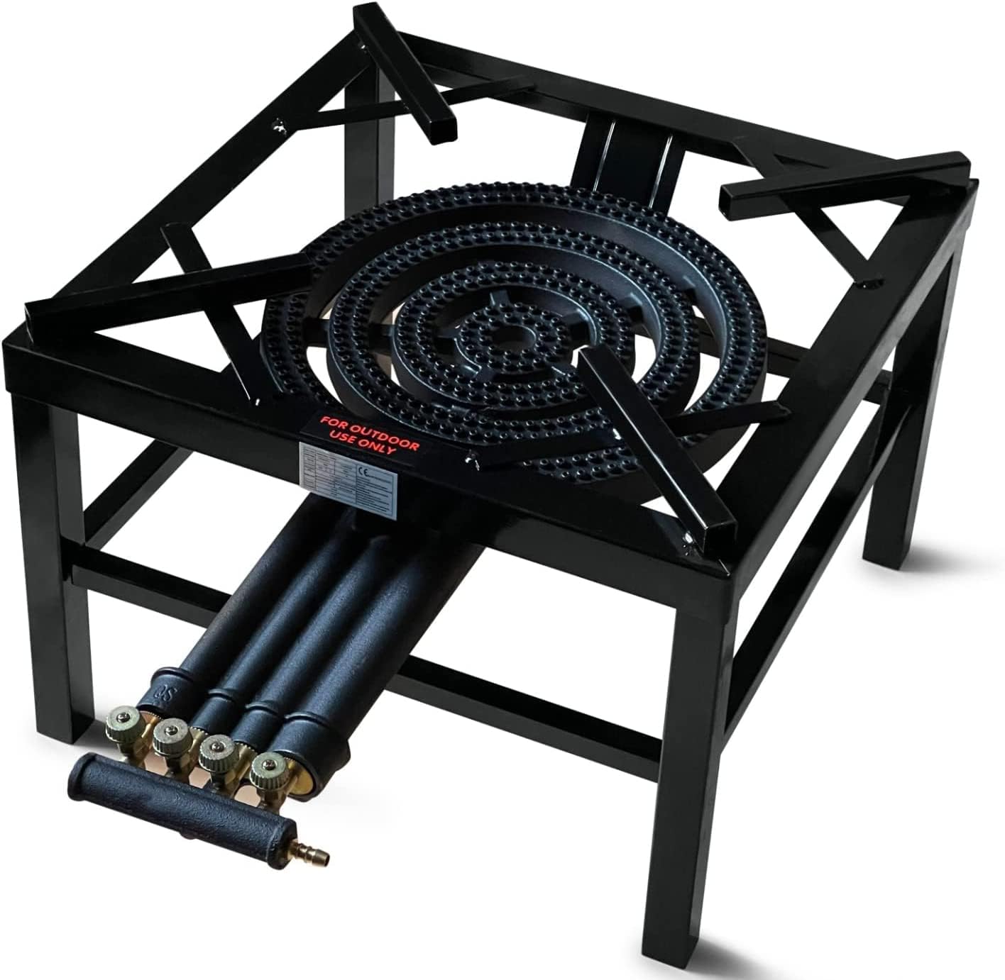 Heavy Duty 20.8KW 4 - Key Single Cast Iron Burner LPG/Propane Gas Boiling Ring Burner – Commercial Catering, Camping Stove for Outdoor Wedding Parties – 49L x 49W x 36H, Black