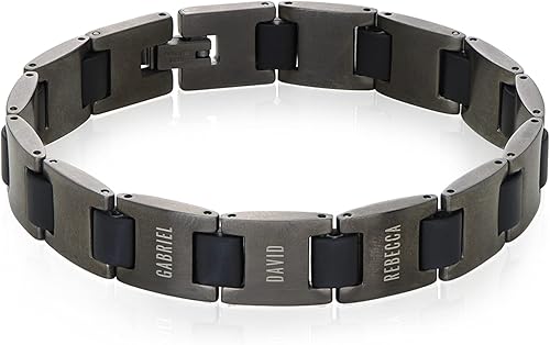MYKA - Personalize Edge Name Bracelet for Men - in Black Stainless Steel - Customized Engraved Multiple Names Inscription - Jewelry Gift for Him