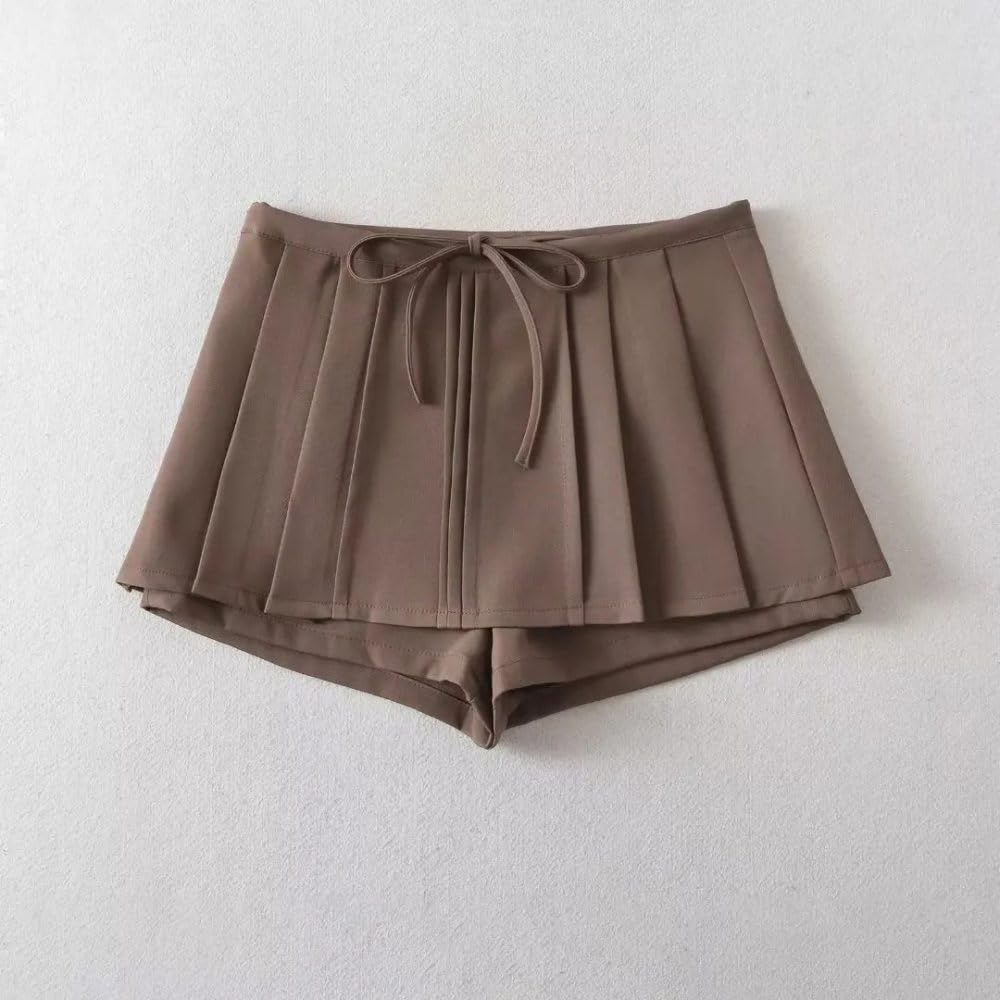 SWEPER Jupe Courte Femme - Mini Short Cargo pour Femme, Jupe Décontractée, Slim, Taille Haute, À Lacets sur Le Devant