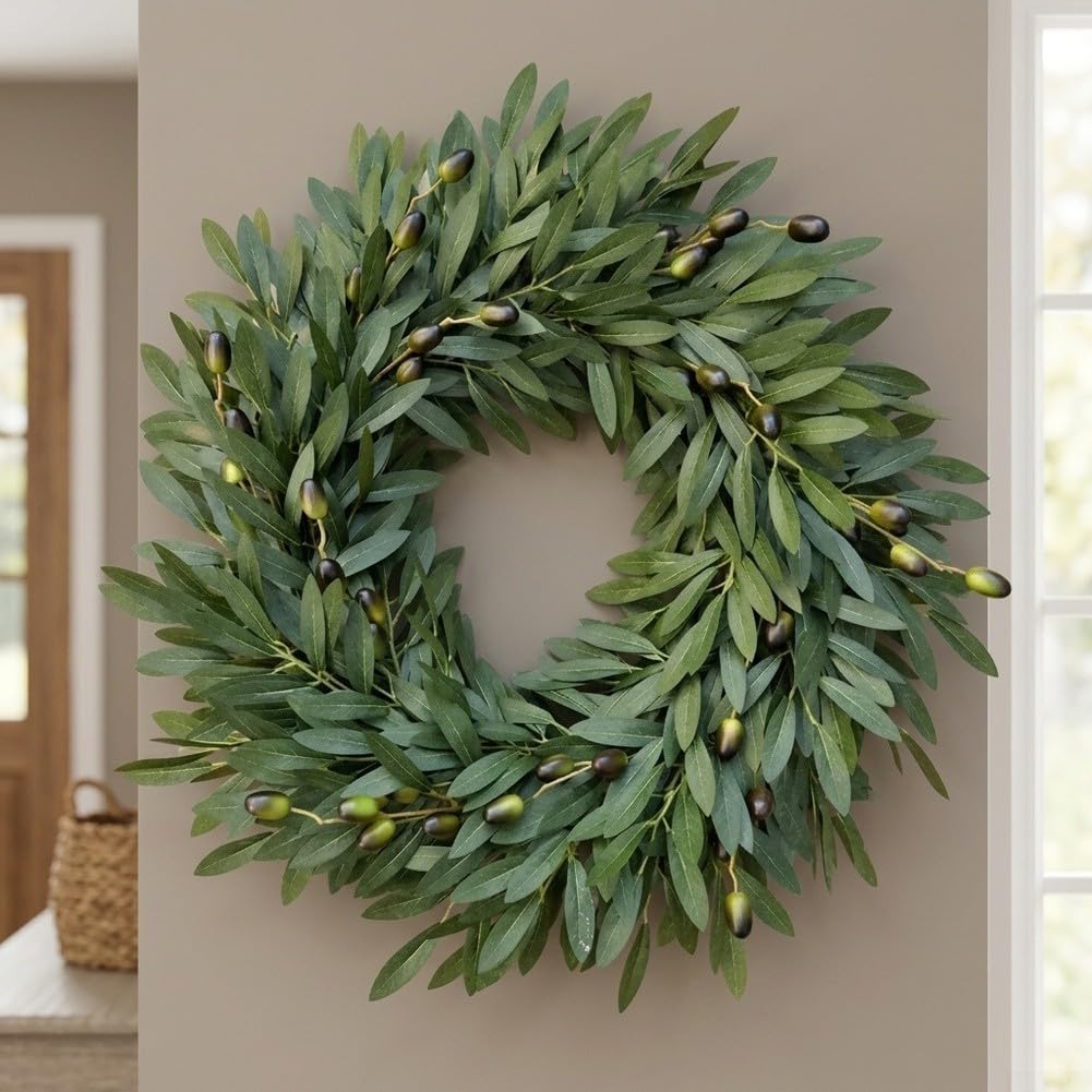 Olivenblatt für deko Kreis 55cm Mit Frucht Details Grün Olivenblatt(55cmWreath)
