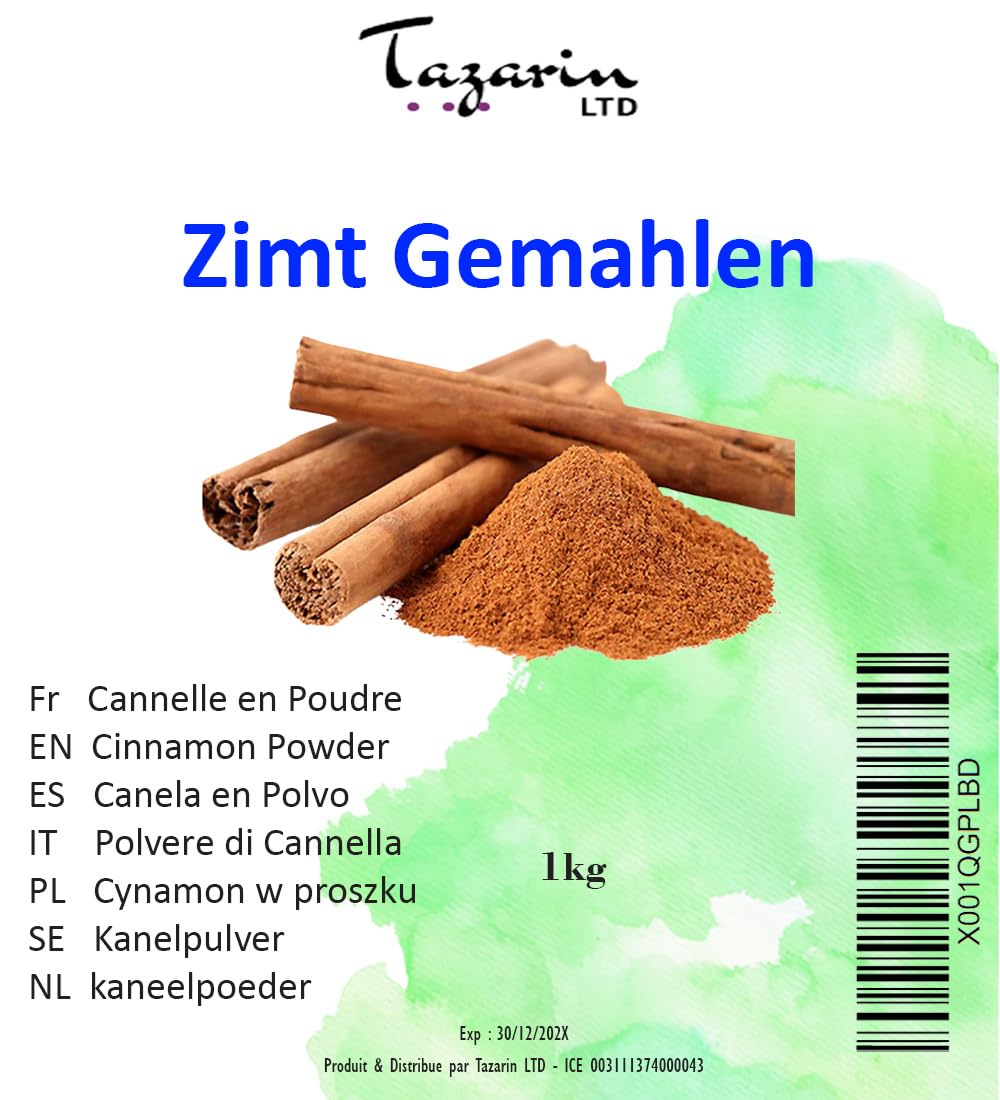 1kg Cannelle en Poudre - Cannelle de Ceylan Moulue - Arôme & Goût Intense - 100% Naturel, Pur et Sans Additifs - TazarinLtd