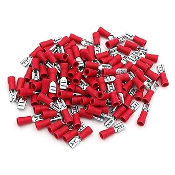 ERH India (100 Pc) Female Insulated Spade Wire Crimp Connectors 22-16AWG Insulated Terminals Ring Electrical Wire Crimp Connectors FDD1-250 Terminal Block Wire Connector Red 4.8 x 0.5mm (Width 0.2