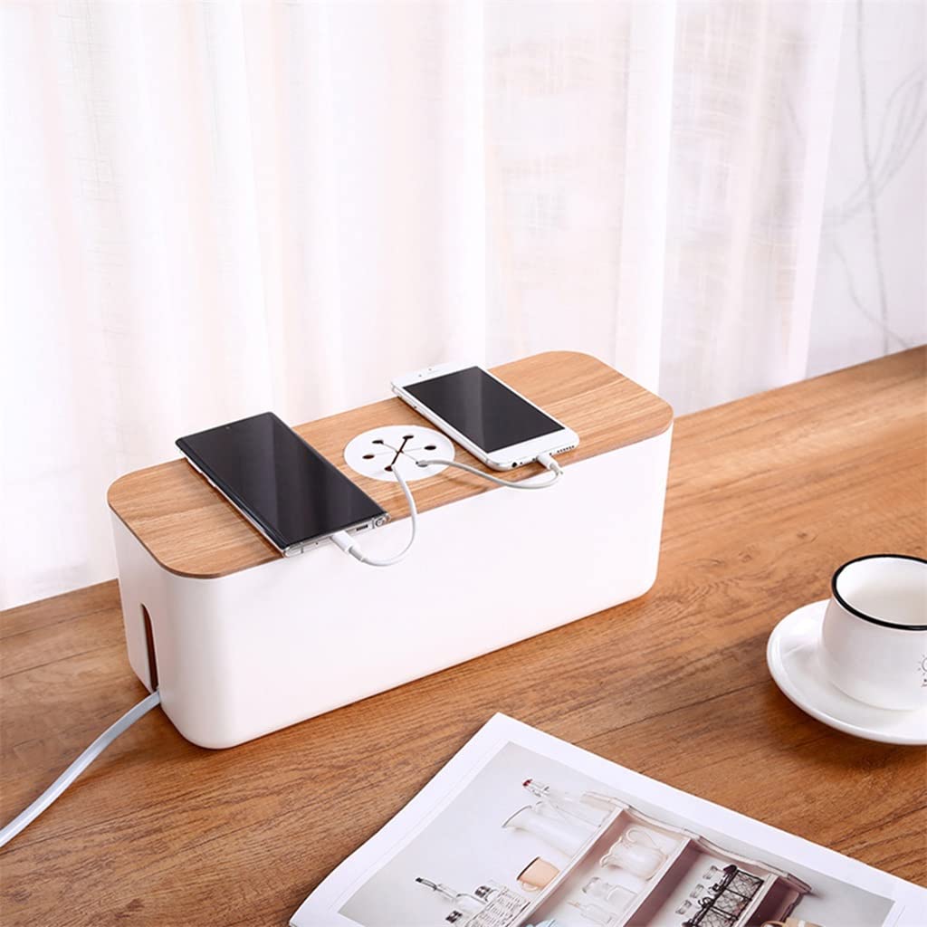 Caja de almacenamiento de cables de madera, funda de línea eléctrica, cargador a prueba de polvo, organizador de cables para el hogar