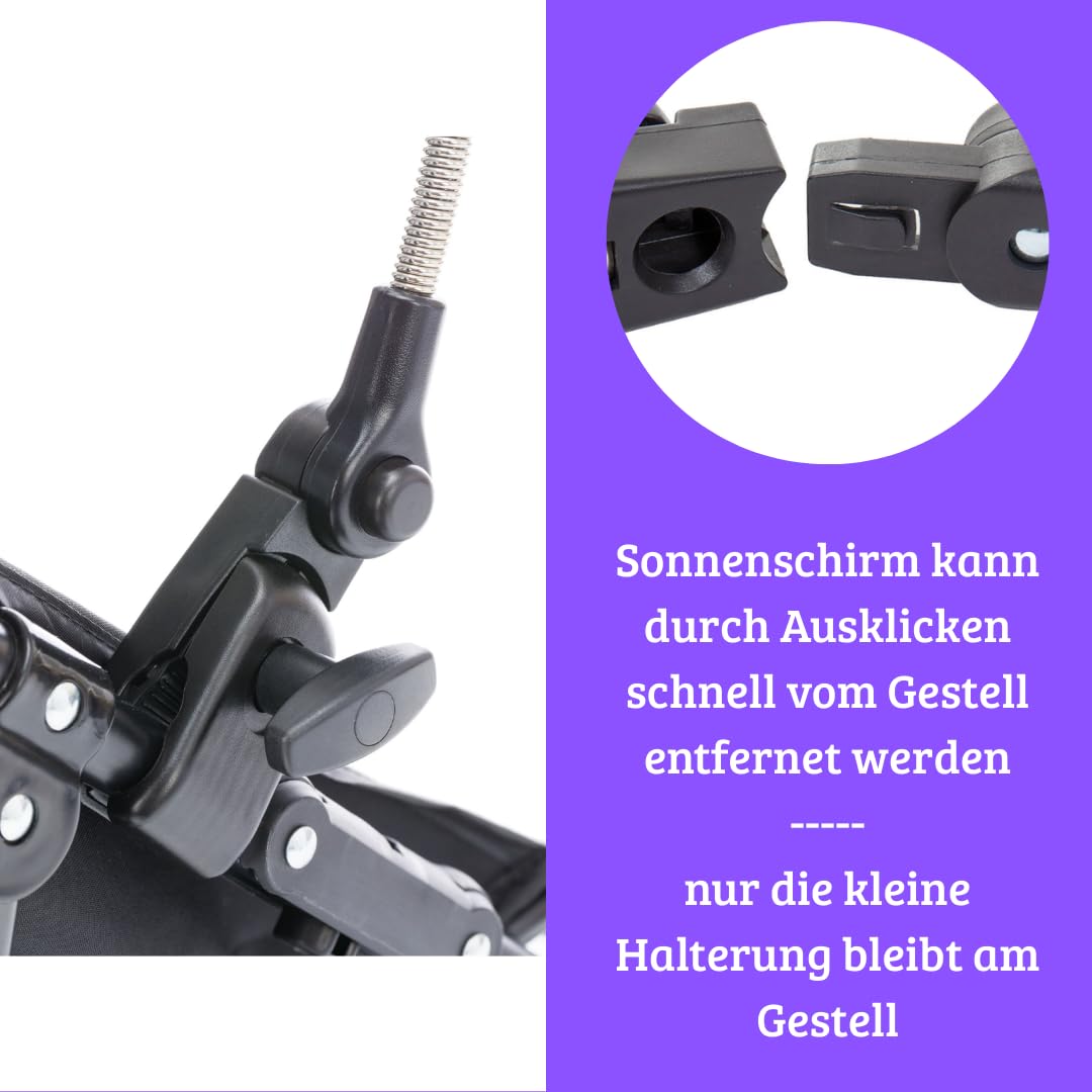 Fillikid Sonnenschirm Kinderwagen Exclusiv | UV Schutz 50+ | Mit Abnehmbarer Universalhalterung | Sonnenschutz für Runde & Ovale Gestelle | Leicht zu Reinigen