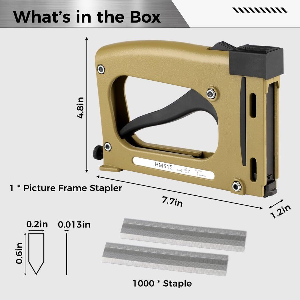 Point Driver for Pictures Framing with 1000 Staples, Picture Frame Stapler, Adjustable Point Tacker, Framing Point Driver for Picture Frames, Furniture Repair, DIY Crafts
