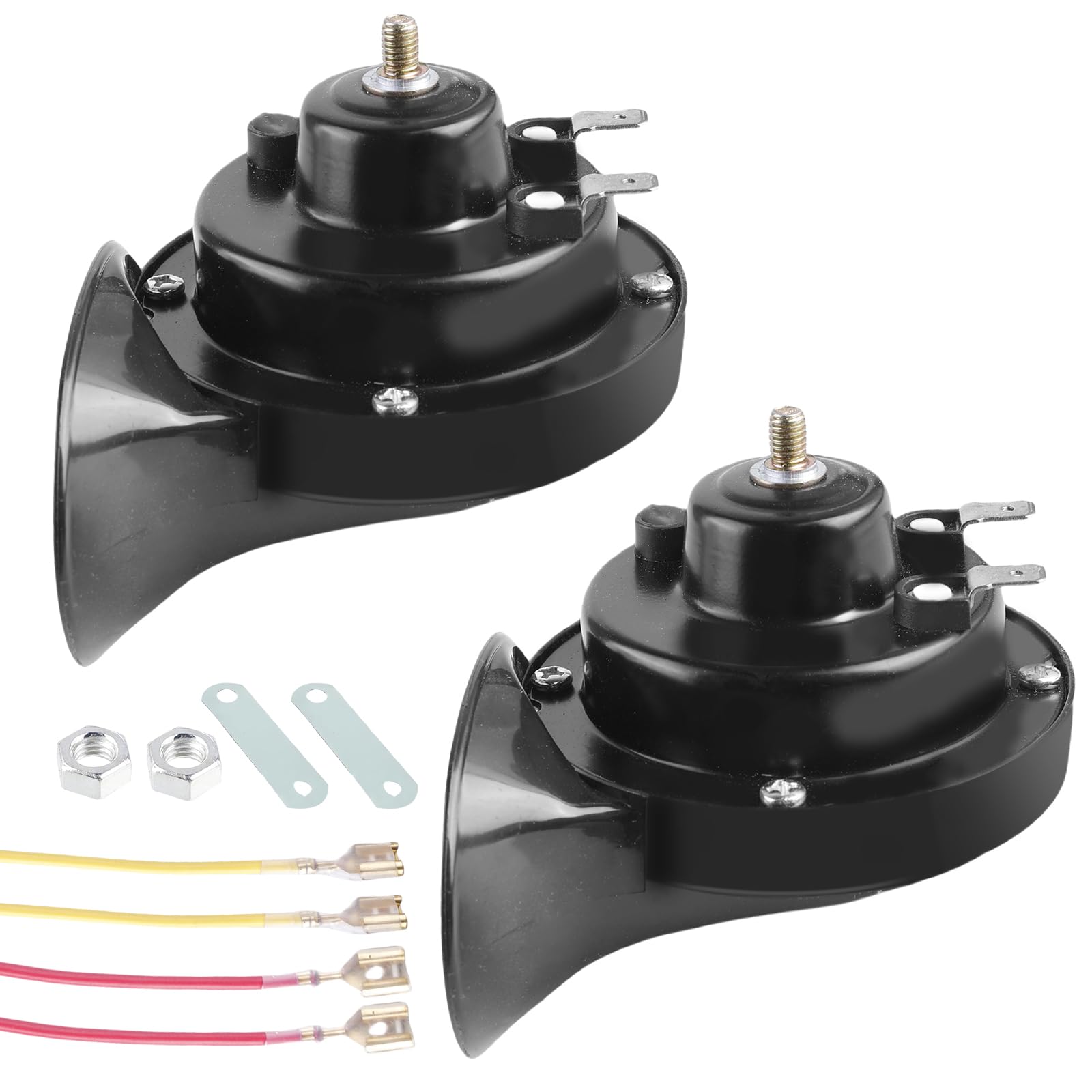 Corno elettrico a forma di lumaca super rumoroso: 2 unità di corno aereo a forma di lumaca, clacson per auto, camion, moto, barca, ecc. Tutti i veicoli da 12 V, colore nero