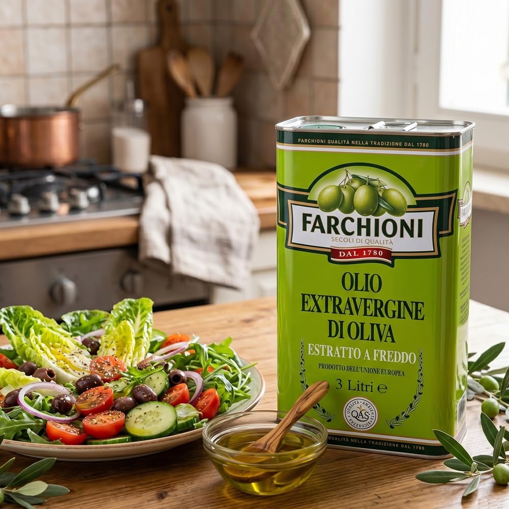 Farchioni - Olio Extra Vergine di Oliva (3 Litri) | Estratto a freddo | Latta da 3 Litri