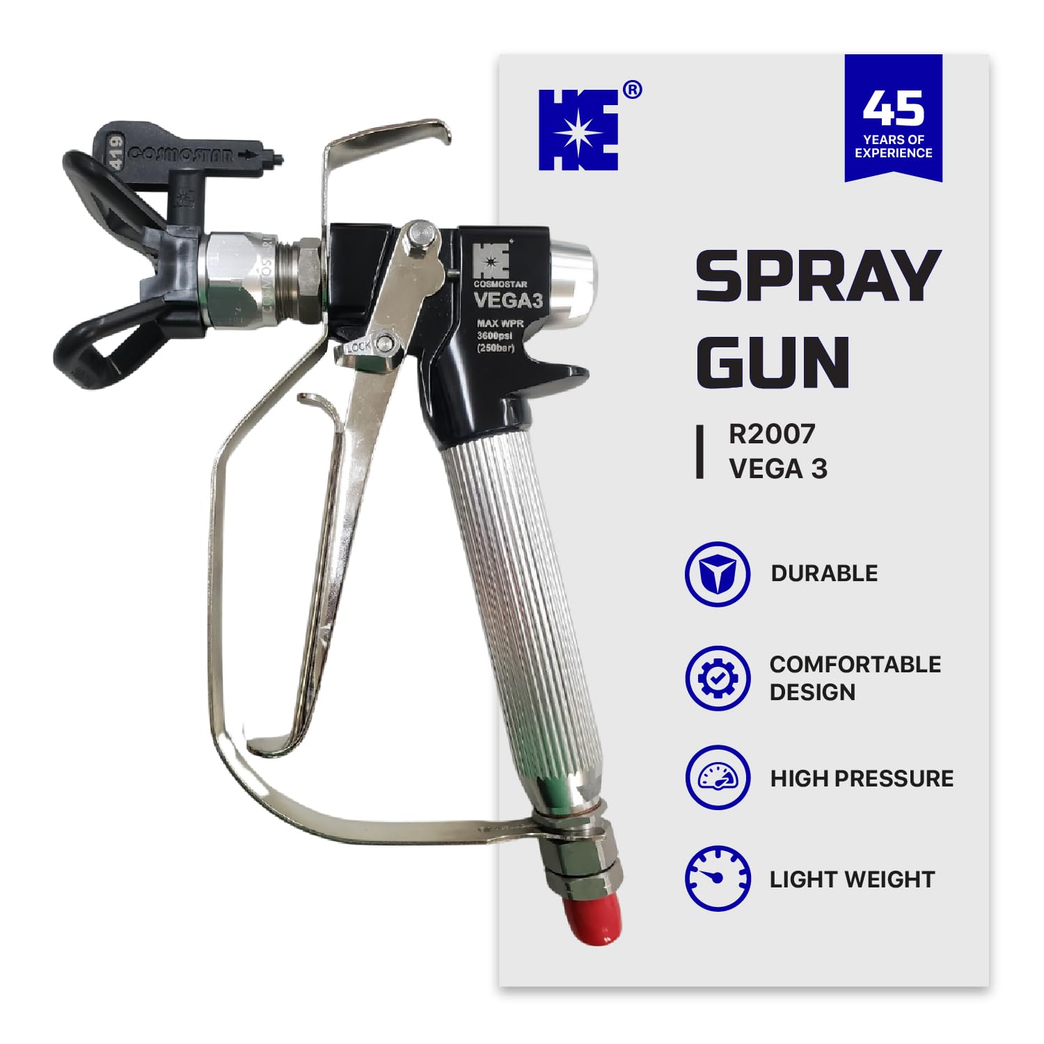 Cosmostar R2007 VG3 - Pistola pulverizadora de pintura sin aire, gatillo de 4 dedos, punta de pulverización sin aire 519 y protector de punta.