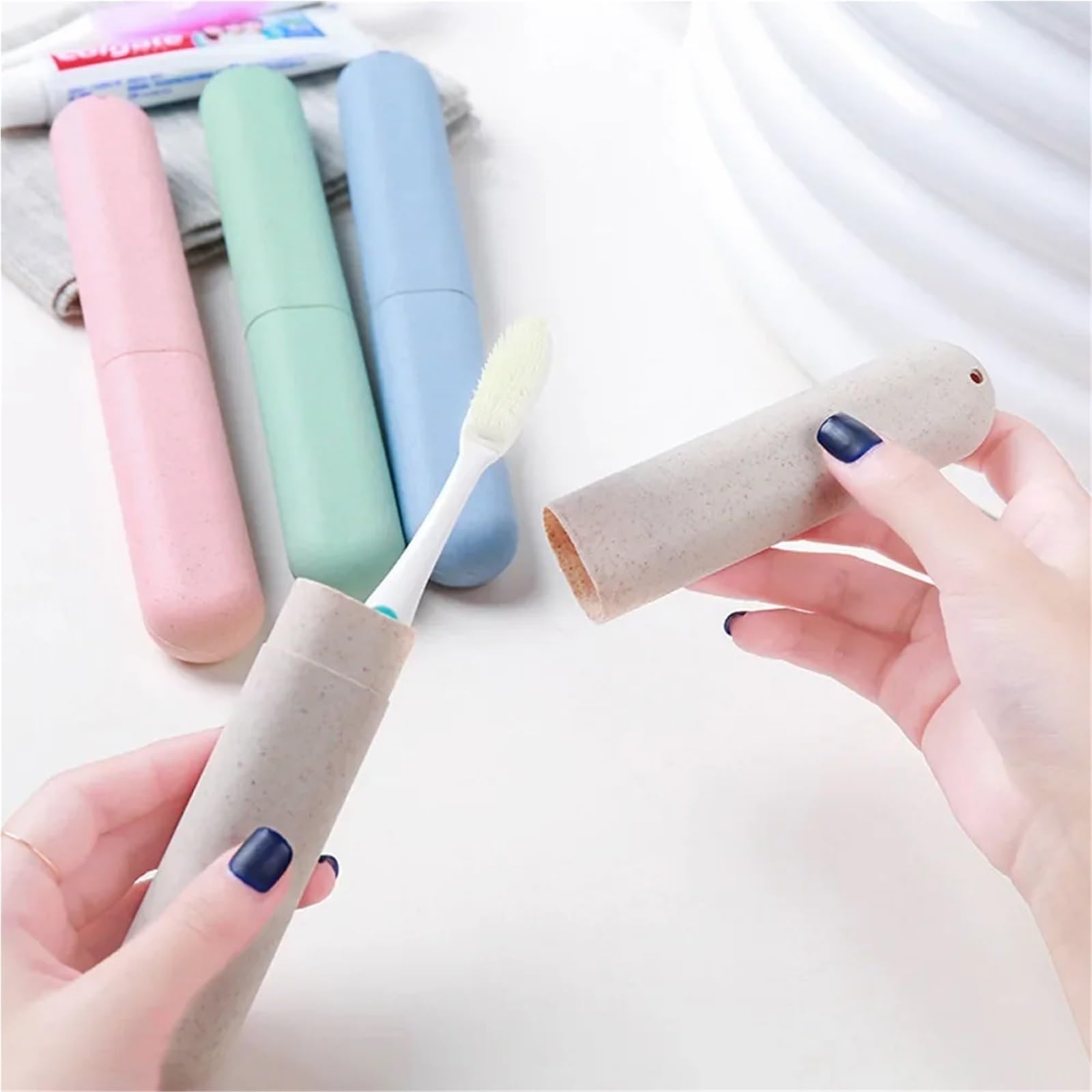 Custodia per spazzolino da denti, 20 pezzi, portatile, da viaggio, per proteggere gli spazzolini da denti (beige)