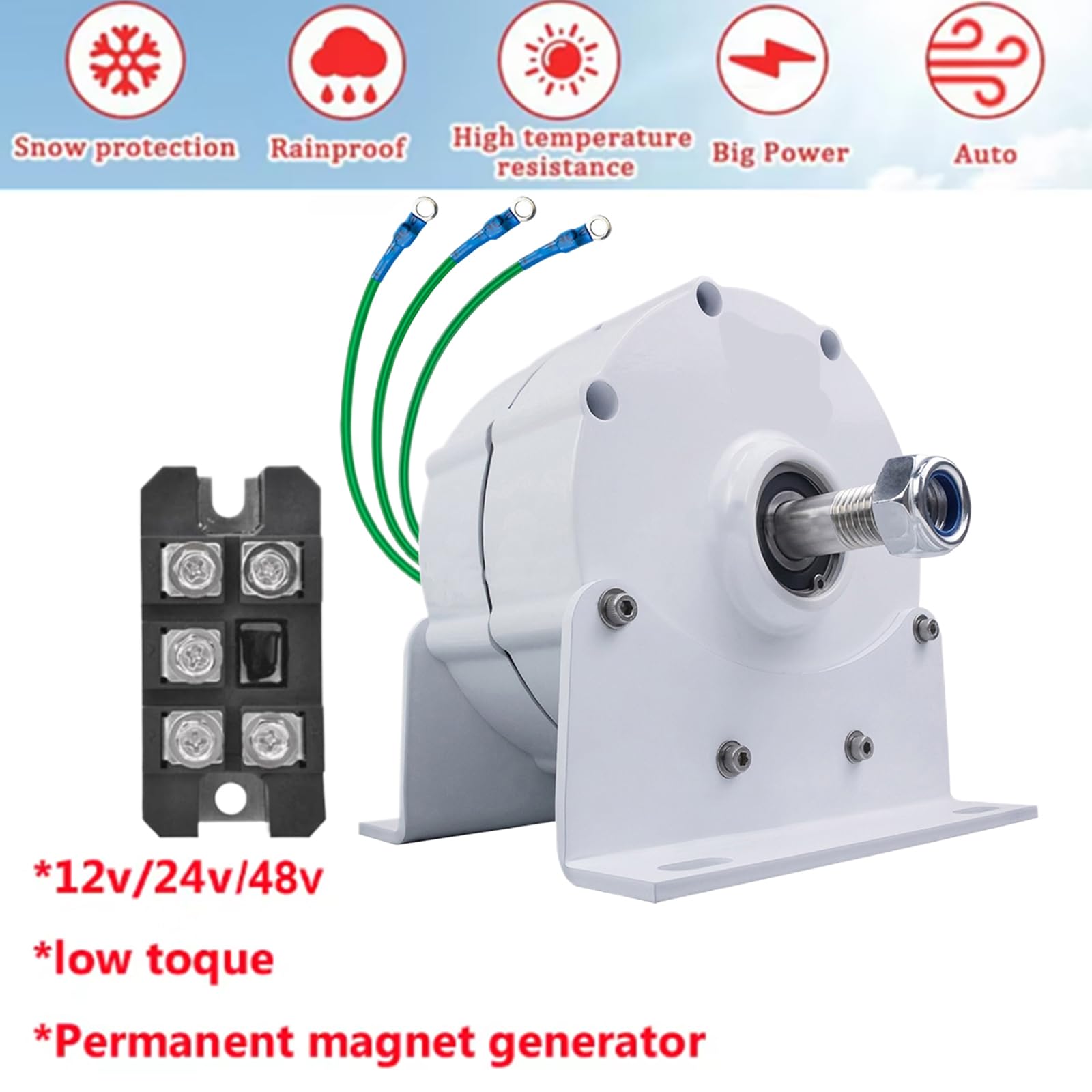 Generatore a Magneti Permanenti 10000W a Basso RPM 12V-220V | Con rettificatore, con base, alternatore AC trifase senza ingranaggi, silenzioso, adatto per turbine idrauliche/eoliche