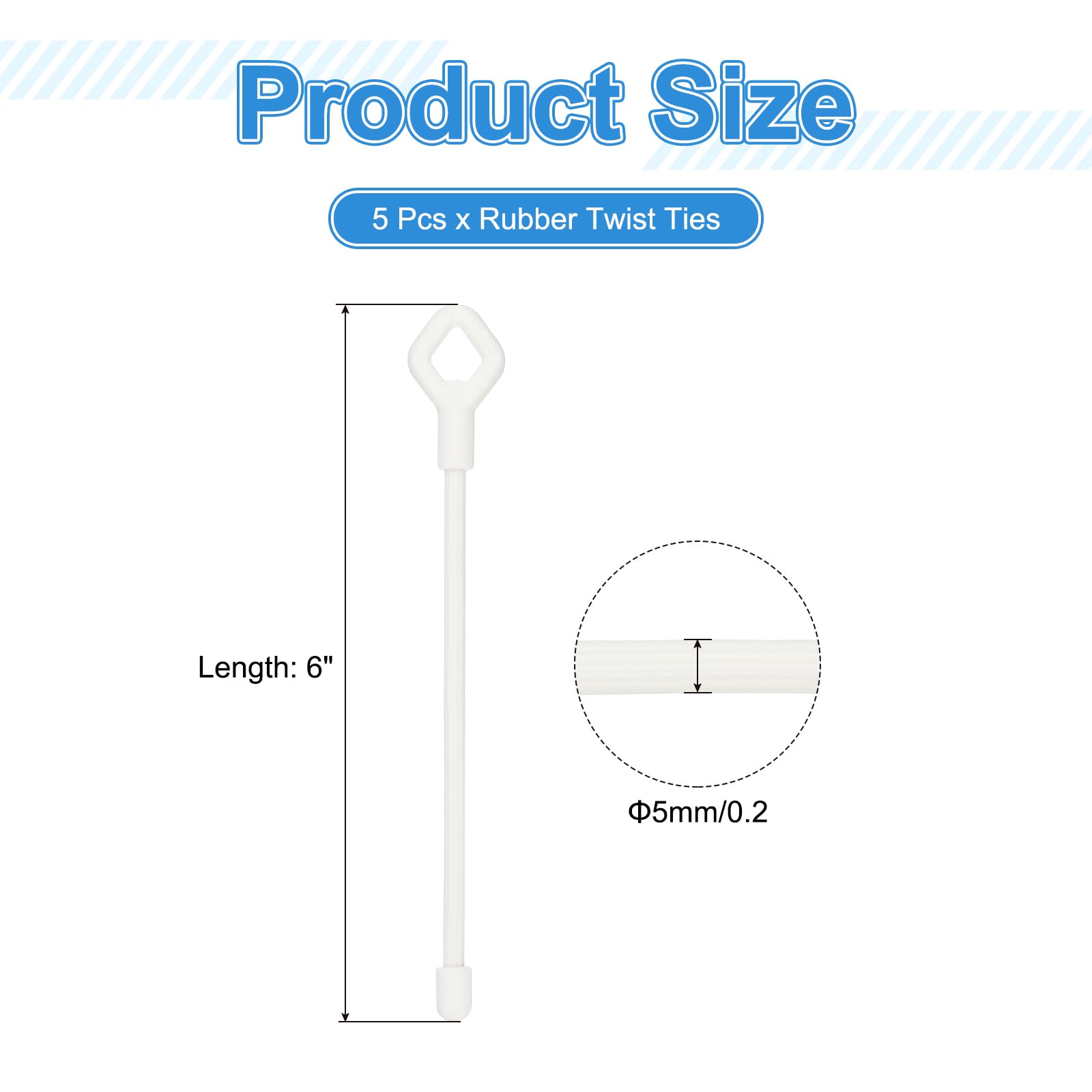 PATIKIL Rubber Twist Ties, 6 Inch Silicone Reusable Twist Ties Heavy Duty Bendable for Bundling Holding 5 Pcs, White - Image 2