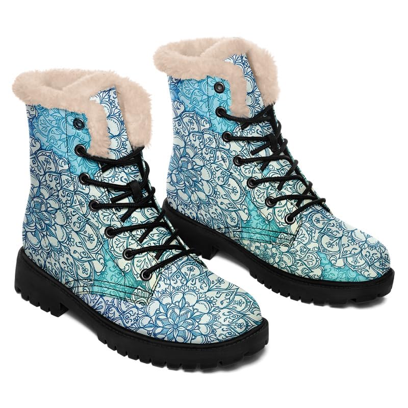 Customizable Mandala Print Women's Snow Ankle Boots, Stylish Warm High-top Winter Booties Footwear3