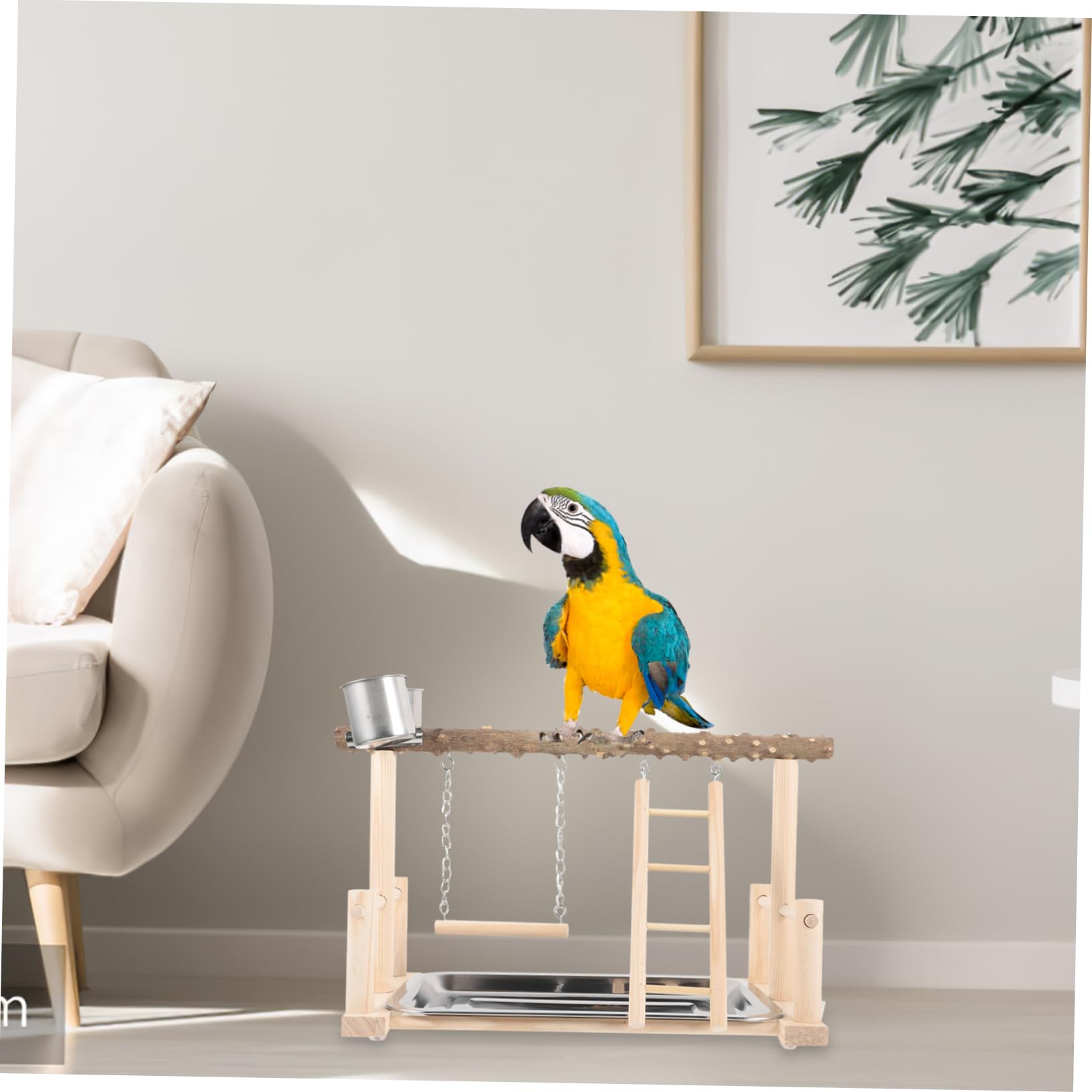 Housoutil Supporto in Legno Per Uccelli Trespolo Da Tavolo Scala e Altalena Parco Giochi Per Pappagalli Ciotola Per Cibo Resistente All Usura Per Uso Duraturo