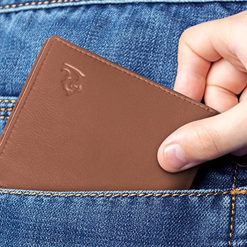 Image of KARA Tan Genuine Leather Wallet for Men with Multipurpose Slip Pocket - Bifold Men's Wallet with 8 Card Holder Slots