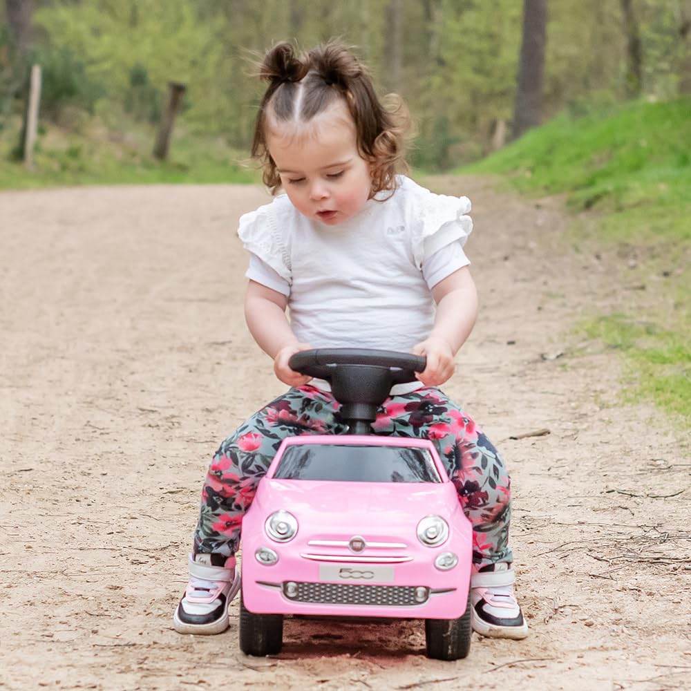 Bandits & Angels Rutschauto FIAT 500 Retro Pink ab 1 Jahr für Mädchen – Rosa Rutschauto für Kinder – mit Hupe – für drinnen und draußen