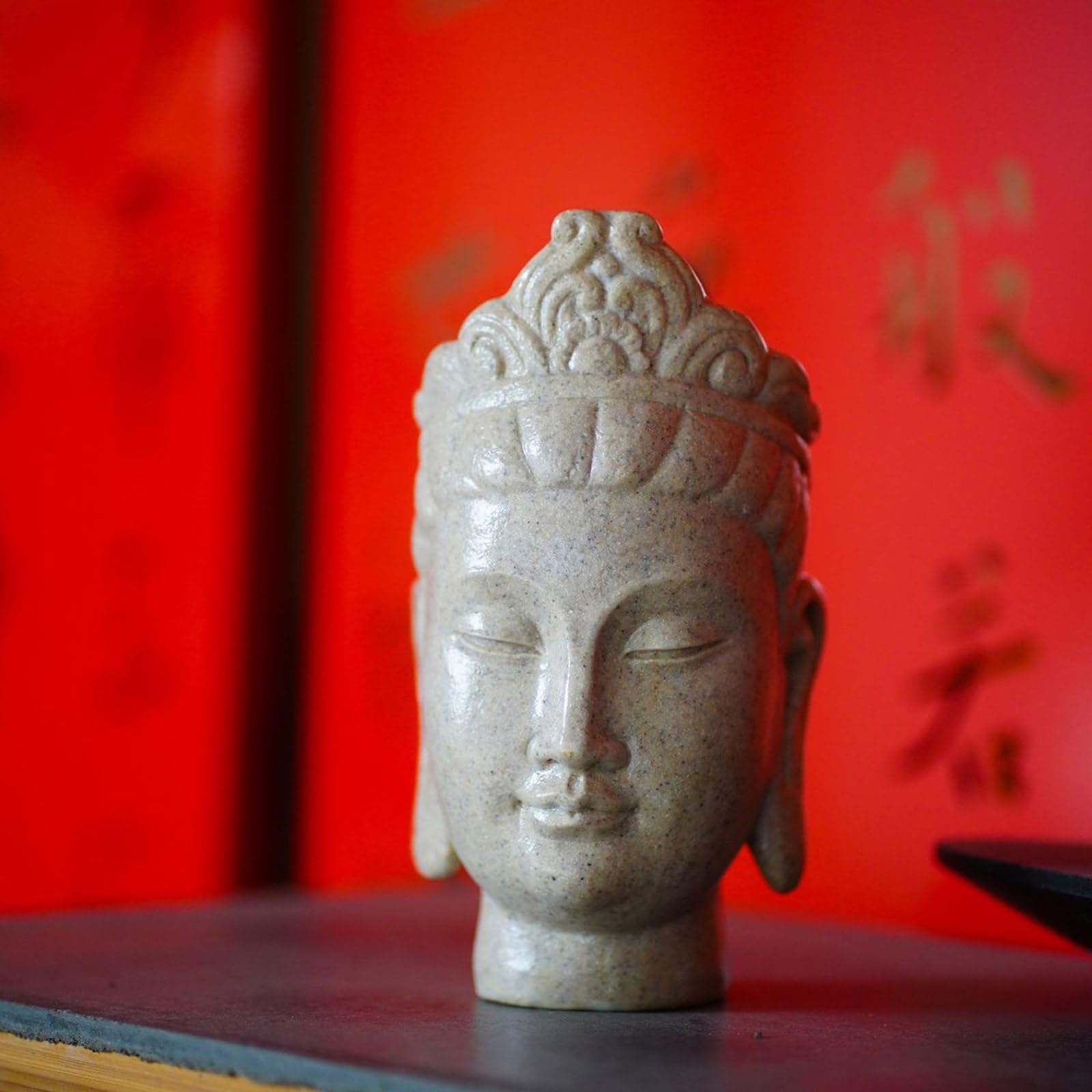 Estatua de cabeza de Buda para Meditaciones Sala Y Altares Espirituales Resinas Mejora Color Piedra Adorno Budista Figuras