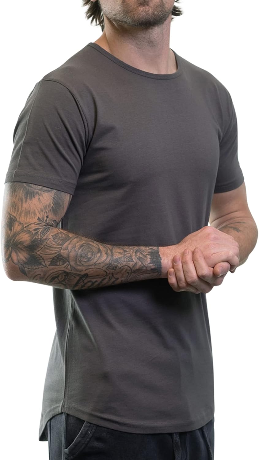 ShirtBANC Hipster Hip Hop Elong Drop Cut Mens Shirt Dance Dropcut Tshirt Small Cool Gray | Vintage White | Dusty Rose