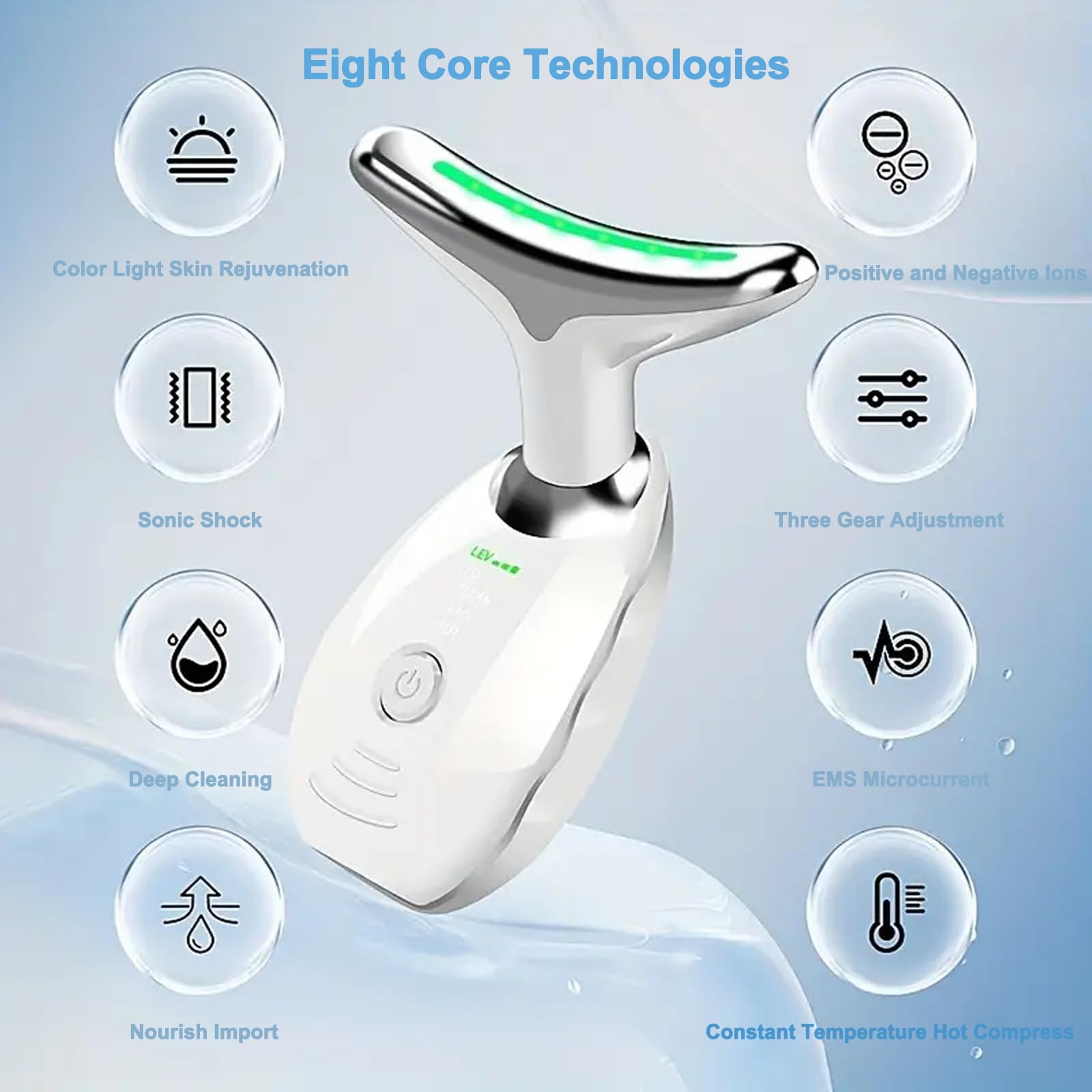 Masseur Visage Électrique, Appareil Anti-Rides à 7 Couleurs avec 3 Modes de Massage, Masseur Visage et Cou Vibrant pour Raffermissement et Douceur de la Peau (Blanc)