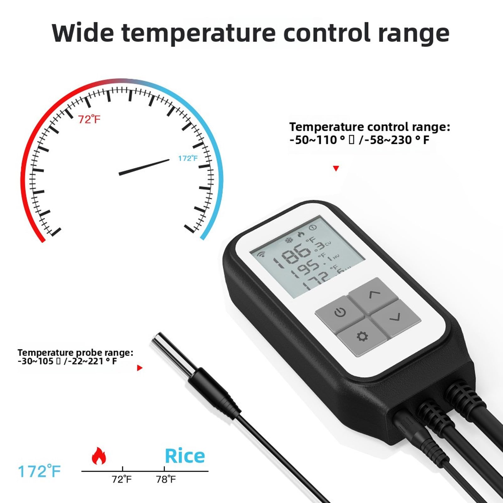 Eujgoov Digitaler Temperaturregler, WiFi-Thermostatausgang mit Austauschbarer Wasserdichter Sonde, für die Inkubation von Aquariengewächshäusern (EU-Stecker 220–250 V)