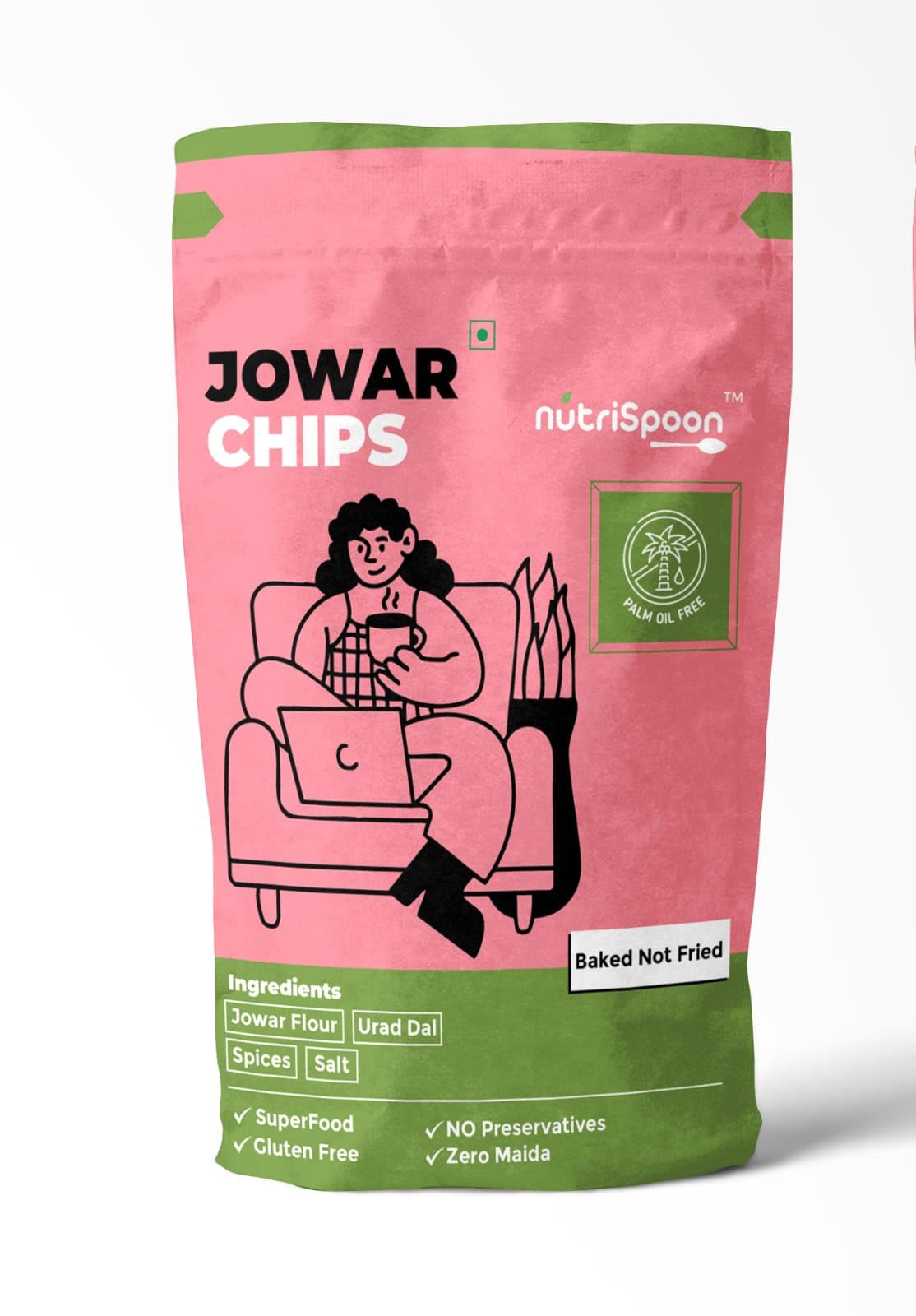 NUTRISPOON Jowar Chips 40g Pack of 2 | Baked Not Fried Millet Chips | Gluten Free Snack | No Preservatives, Zero Maida, Palm Oil Free | Made with Jowar & Urad Dal | Healthy Crunchy Snack-image-37
