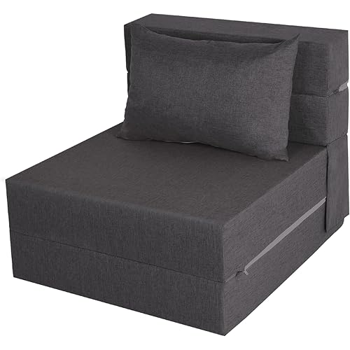Folding Sofa Bed, Foldable Sleeper Chair with Pillow, Convertible Futon Sofa Bed with Washable Cover, Fold Out Couch for Living Room, Dorm, Guest Room, Single Size, Dark Grey