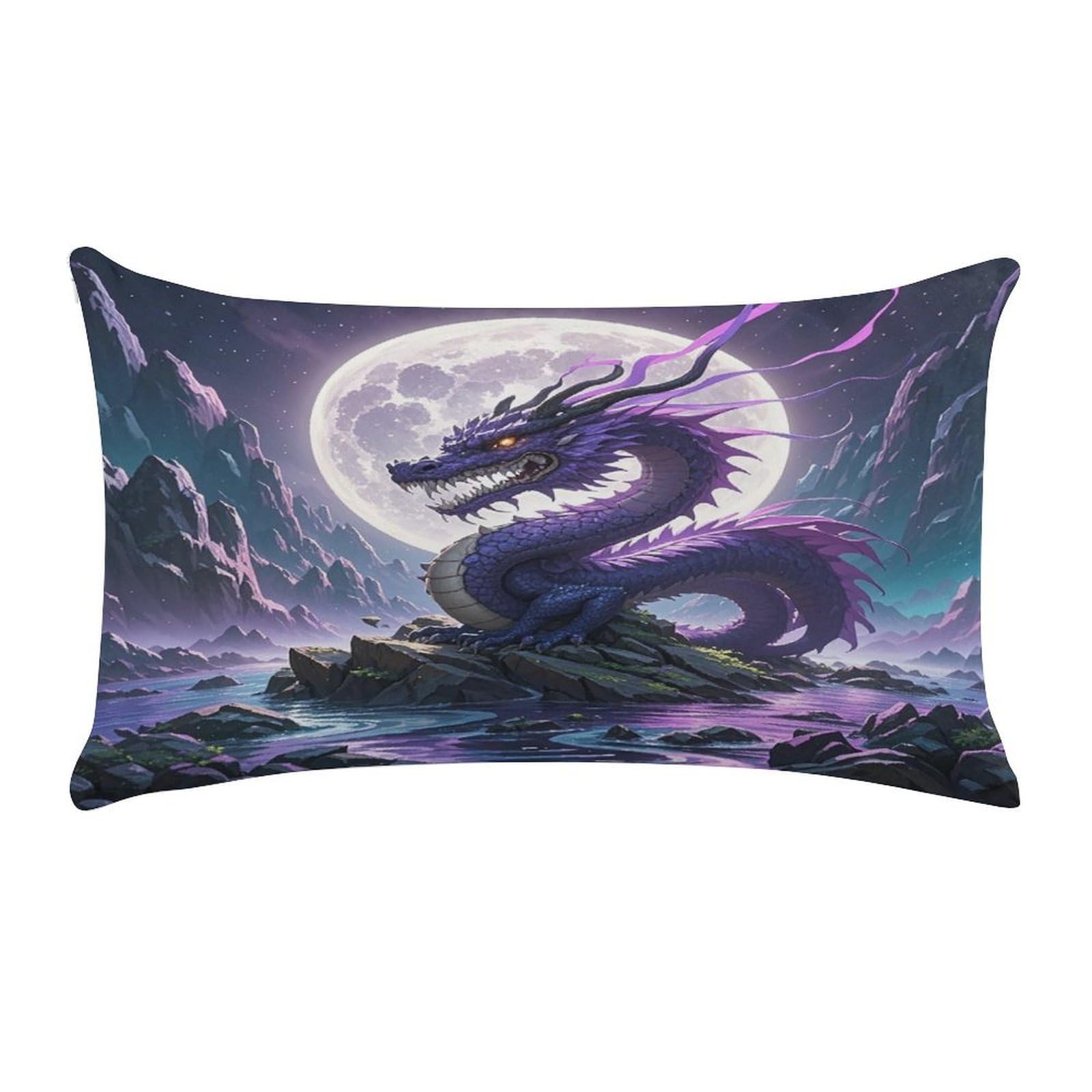 VstaDank Purple Dragon Purple Moon Pillow Cover Pillowcase for All Seasons Short Plush Body Pillow Case Soft Cozy Fuzzy Lumbar Long Pillow Cover for Bed Sofa Bench 20 X 12 Inches