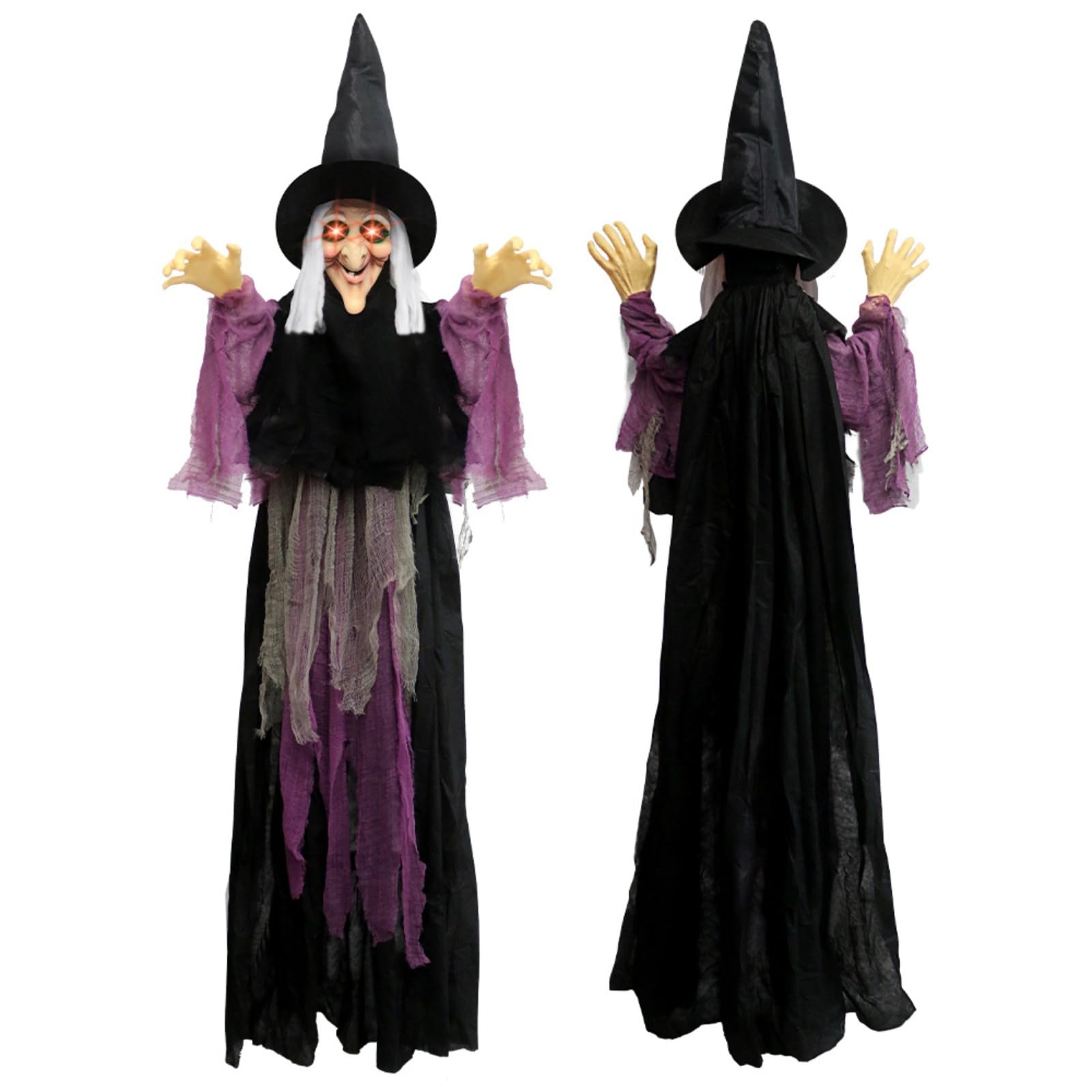 Decoración De Brujas De Halloween,180cm,Muñeca Bruja con Sensor De Movimiento Y Ojos LED Parpadeantes,Decoración Terrorífica para Exteriores De Vac Ciones para Que Proyectan Una Inquieta