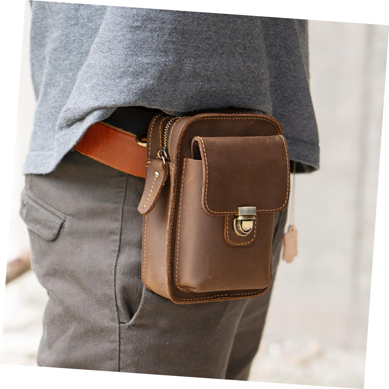HEMOTON Marsupio Multifunzione per Cellulare da Cintura in Cuoio Marrone | 1 Pezzo Accessori Casuali, Stile Retrò e Linee Semplici, per Sport All'aperto