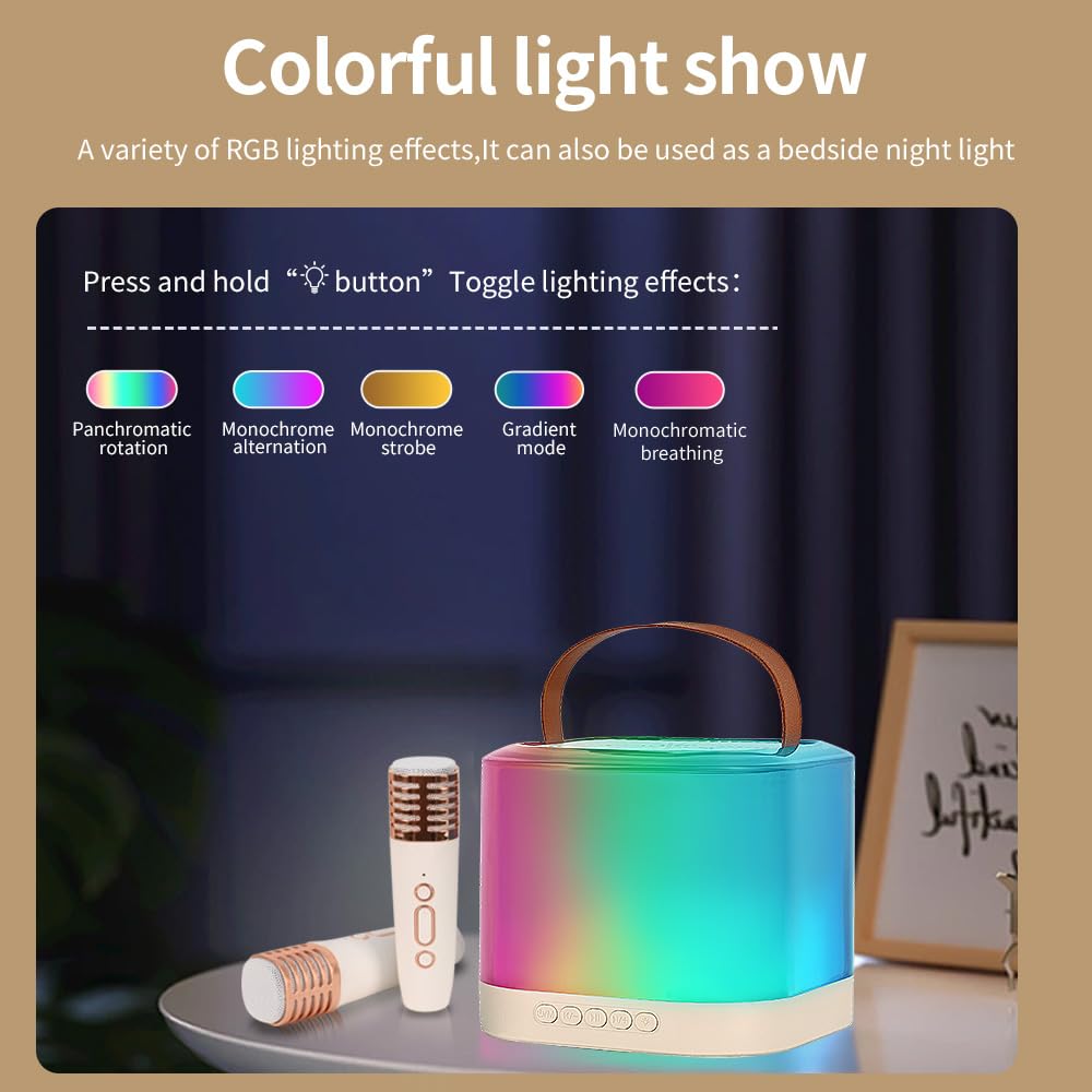 Hanzete Mini macchina per karaoke con microfono wireless e set di altoparlanti con 2 microfoni ricaricabili a LED, luce colorata, altoparlante per karaoke, feste di compleanno, desktop, fitness, set