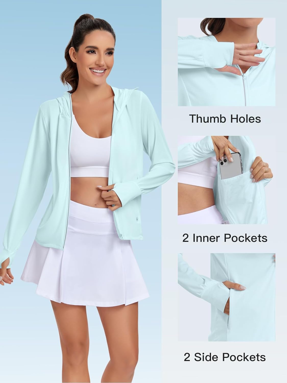 VUTRU Women's UPF 50+ Sun Protection Hoodie Jacket Lightweight Long Sleeve Sun Shirt UV Hoodie with Pocket - Image 6