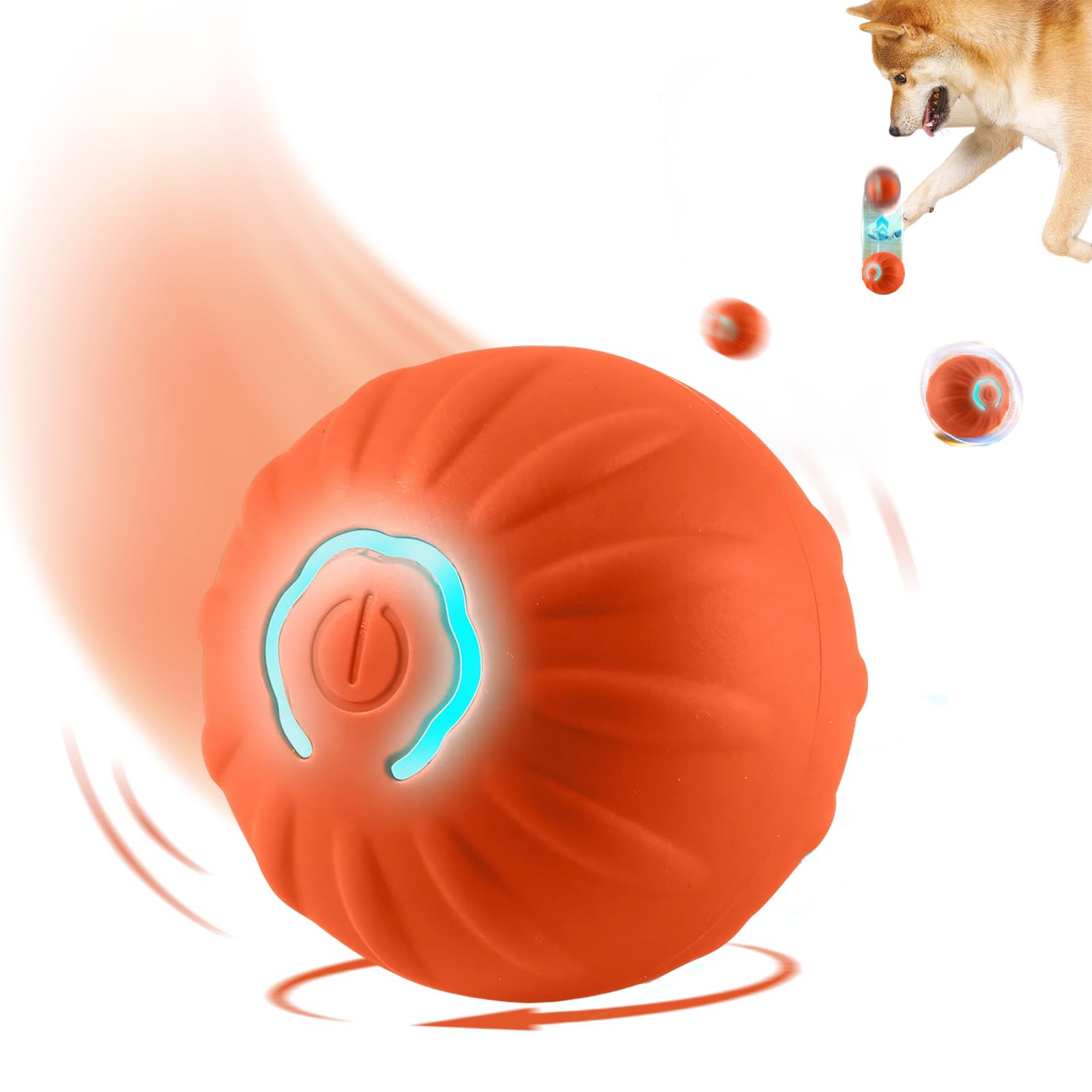 Liameph Interactive Dog Ball, Rechargeable Automatic Rolling Pet Toy with LED Flashlight