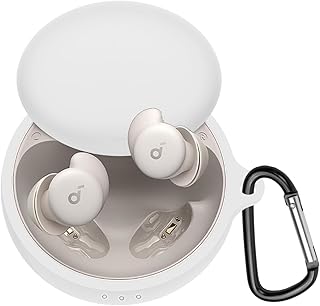 For Anker Soundcore Sleep A20 ケース Sleep A20 保護カバー Sleep A20 ケース 柔らかい シリコン製 落下防止 キズ防止 耐衝撃 防塵 軽量 装着充電可能 カラビナ付き 紛失防止(ホワイト)