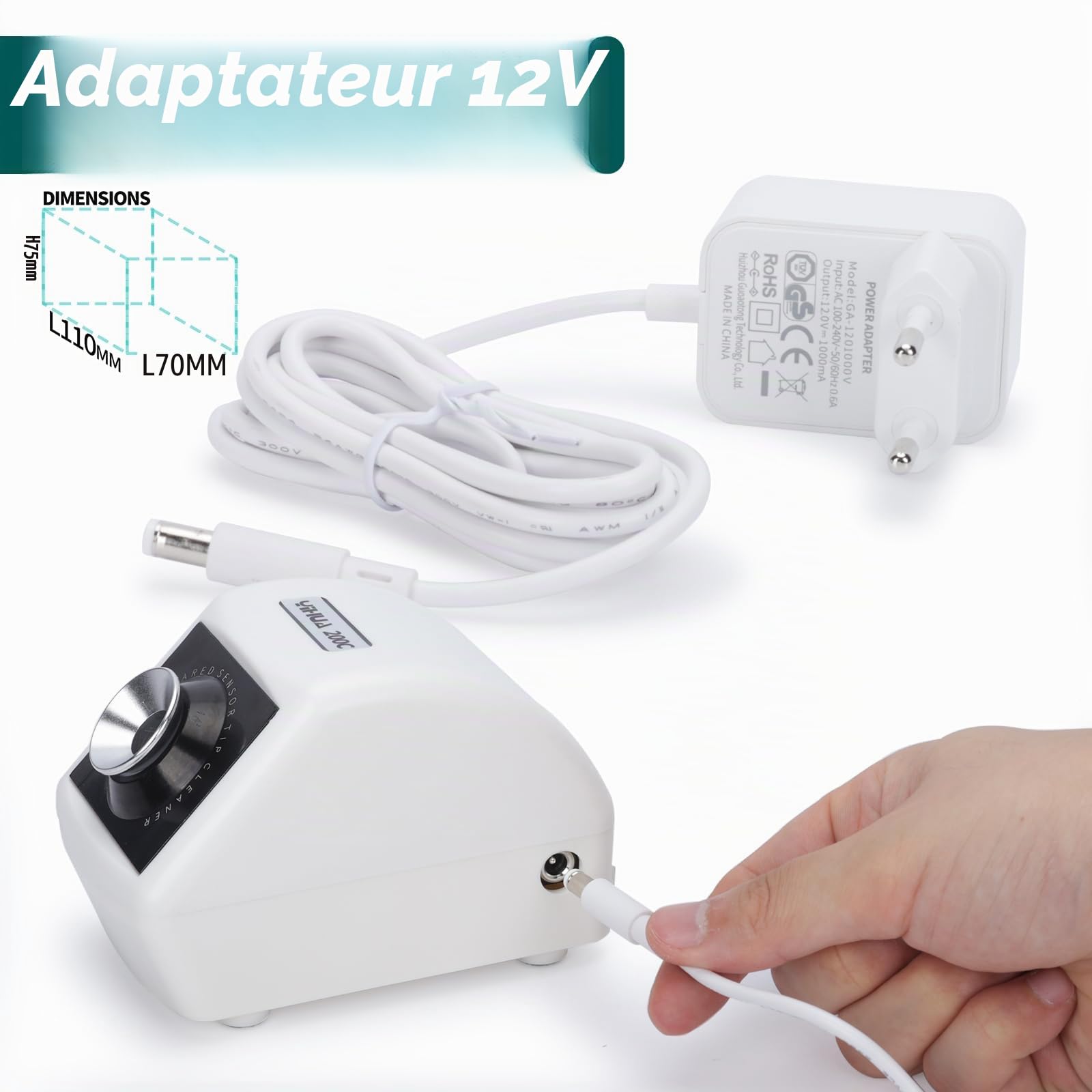 YIHUA 200C Nettoyeur de panne de fer à souder motorisé avec capteur infrarouge, 4 brosses en laiton et adaptateur secteur 12V. Compatible série 900M, série 907, série 902 (EU Plug)