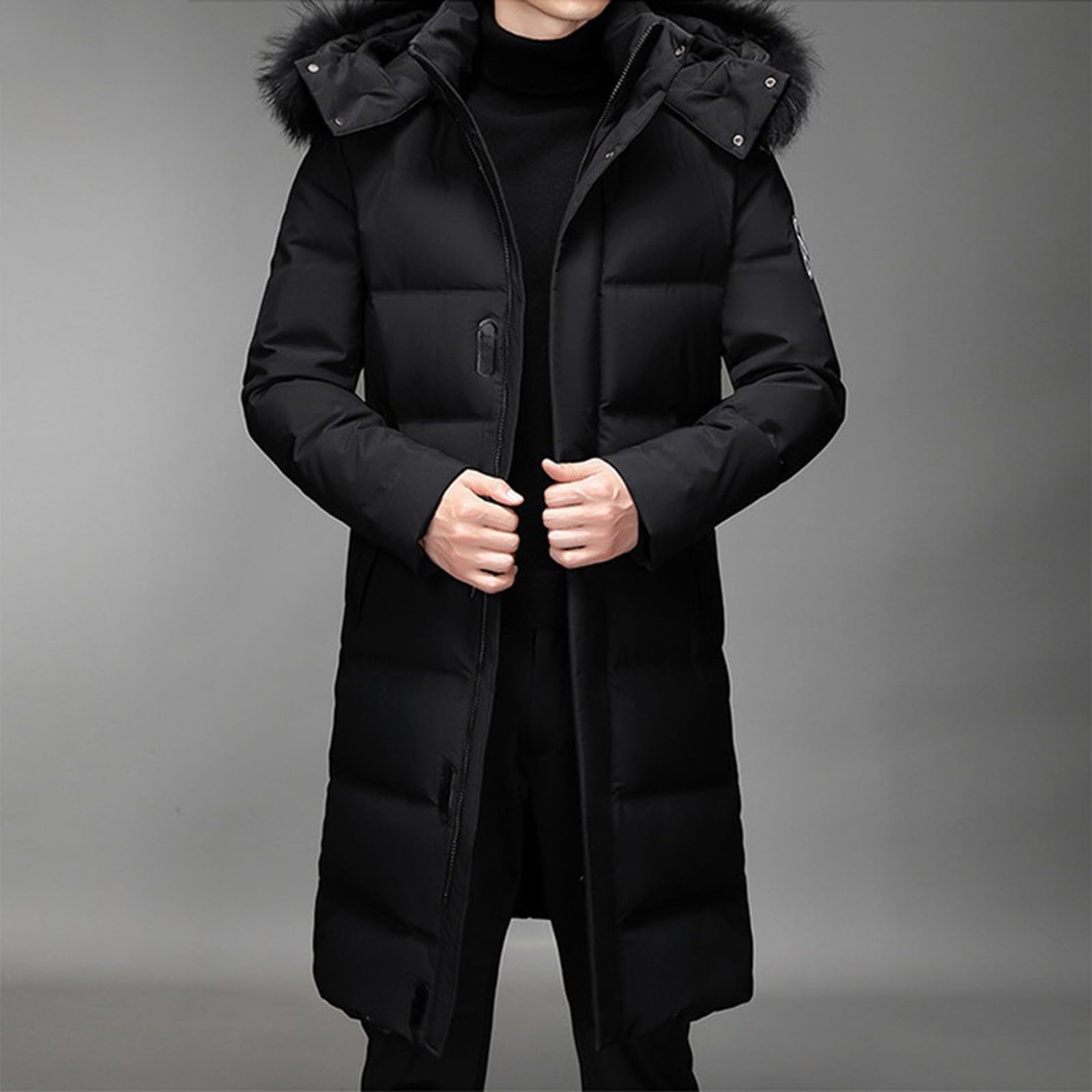 Giubbotto Invernale Uomo Lungo Casual Invernale Caldo Giacche Con Cappuccio Tinta Unita Spesso Piumino Manica Lunga Antivento Impermeabile Giacca Con Cerniera Addensare Trekking Cappotto Con Tasche