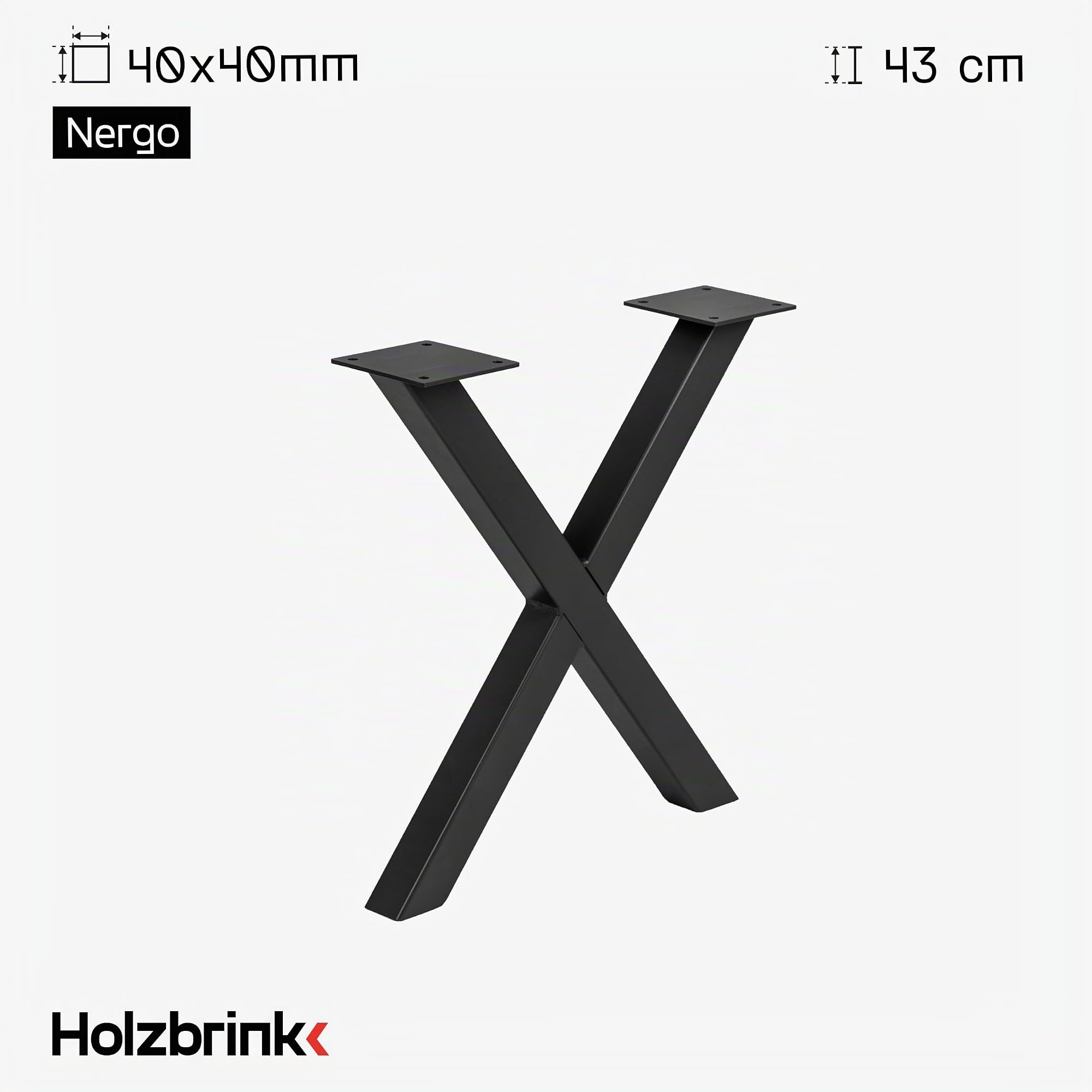 HOLZBRINK Pata de Metal Negroen Forma de X | Estructura de diseño para Mesa de Centro, Comedor, Escritorio, Banco | Pata de Mesa de 1 Pieza 30x43 cm