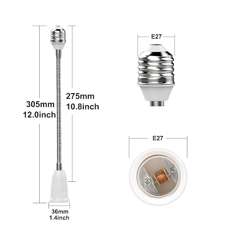 Light Bulb Extender Socket (2-Pack), 30 CM 12 Inch Socket Extension,E26 Light Socket Extender Adapter, Bendable Light Bulb Extender Adapter