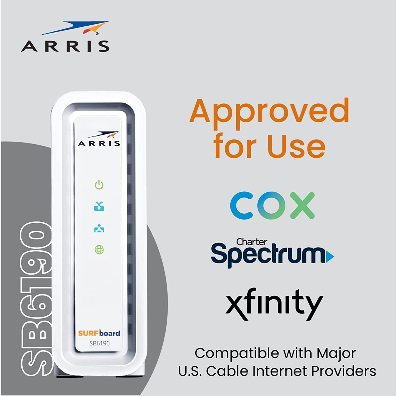 ARRIS SURFboard SB6190-RB DOCSIS 3.0 32 x 8 Gigabit Cable Modem | Comcast Xfinity, Cox, Spectrum | 1 Gbps Port | 800 Mbps Max Internet Speeds | Easy Set-up with SURFboard Central App | - RENEWED