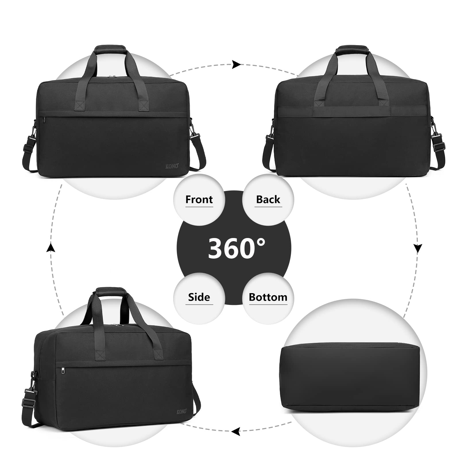 KONO Borsone da viaggio Grande capacità Overnight Weekender Bag 55x 35x 25cm 48L Bagaglio a mano leggero Borsa da ginnastica sportiva