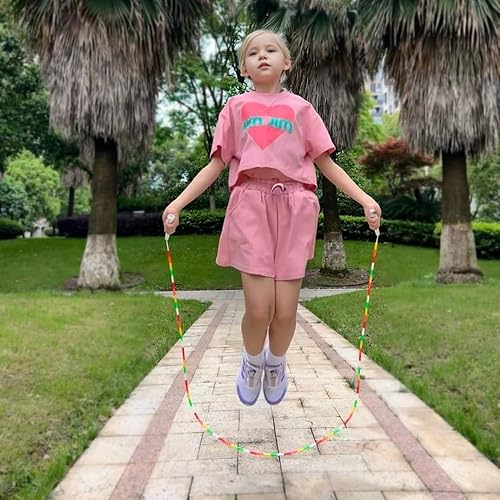 Miniatura 5 de Cuerda de saltar con cuentas para niños, cuerda de saltar ajustable para niños, cuentas duraderas inastillables, ligera y sin enredos, cuerda de