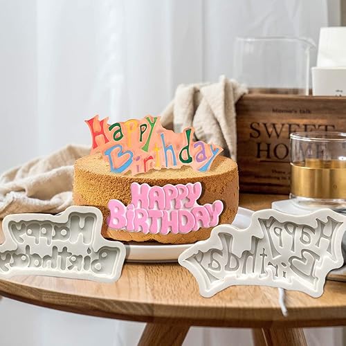 Miniatura 5 de Rolin Roly 4 moldes de silicona para fondant de letras de feliz cumpleaños, moldes para pasteles y dulces, mejores deseos, felicitaciones, molde de
