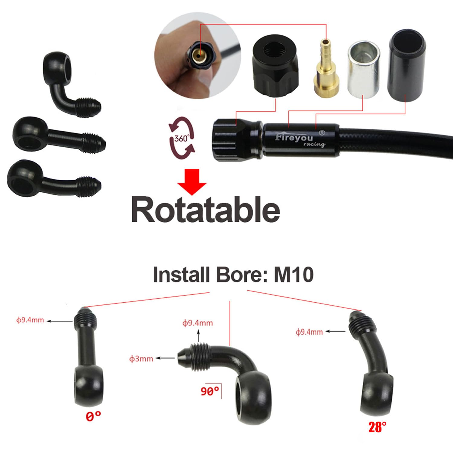 Manguera universal de aceite de freno hidráulico CNC Craft disponible en 400 mm a 2400 mm, orificio de montaje M10, accesorios giratorios para scooters, motocicletas, ATV, vehículos todoterreno