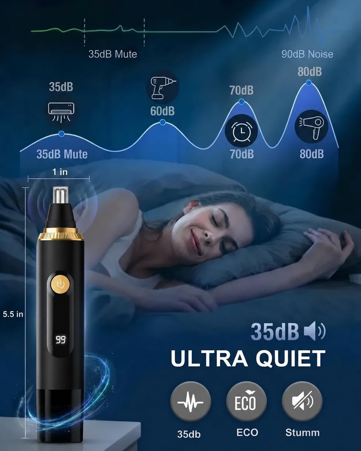 Nasenhaartrimmer für Männer, 2 in 1 Wiederaufladbarer Nasen- und Ohrentrimmer, Nasenhaarschneider, Ohrhaarschneider, Nasenhaarschere, Augenbraue, Bart, Elektrischer Nasenhaarentferner, LED, IPX7