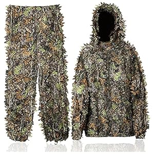 Ghillie Suit, 3D Leafy Camo Suit Hunting Camouflage Clothing Woodland Apparel for Hunting Airsoft Wildlife Photography