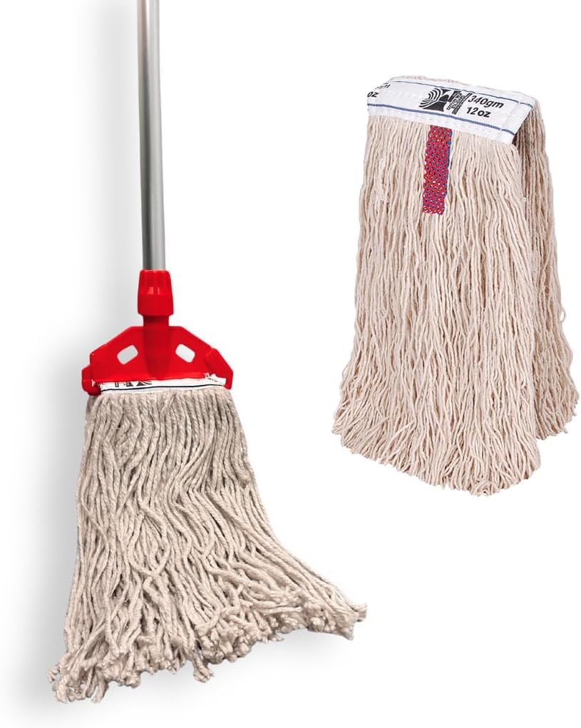 Avern Cleaning Supplies Red Kentucky Mop Set Avern Industrial Mop Flat Kentucky String Mops 12Oz Floor Mop With 2 Reusable Mops & Handle Heavy Duty Commercial Mops For Home Mall,Factories,Warehouses,Office Stairs