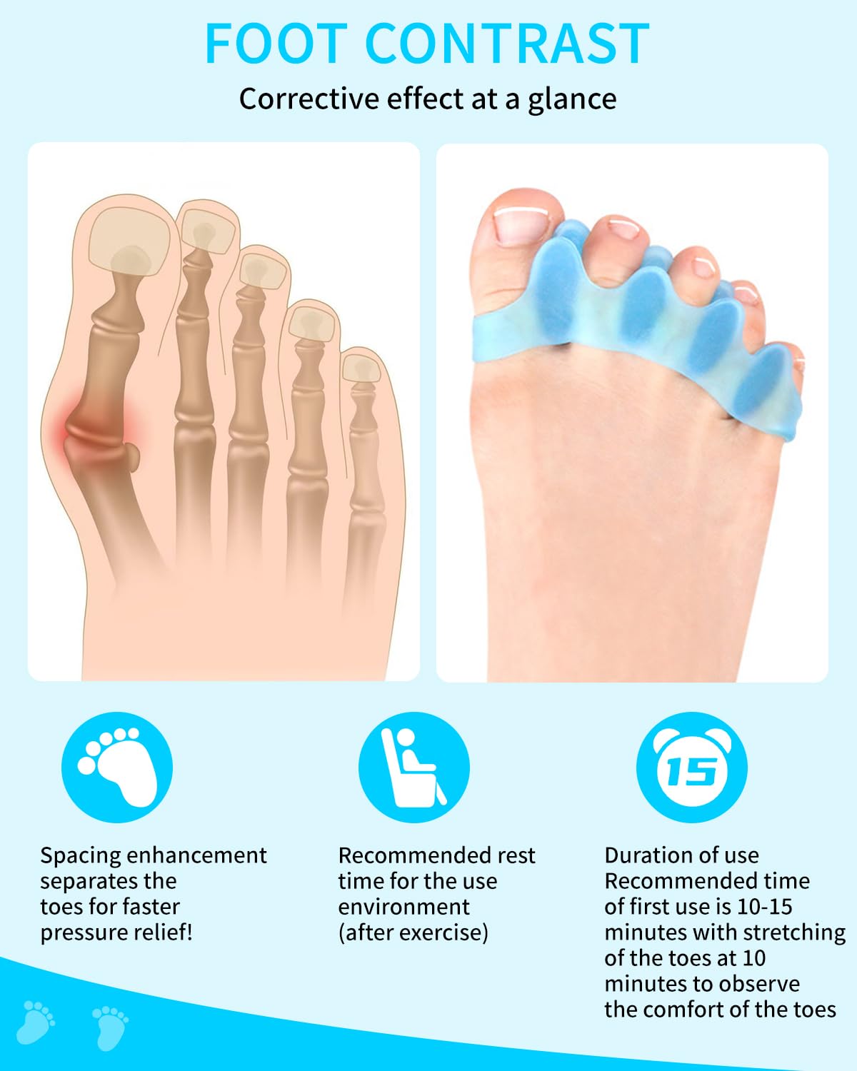Huifoo 6 sztuk separatorów palców z silikonu, separator palców z silikonu dla prawidłowego hallux valgus, separator palców do pedicure hallux valgus, uniwersalny rozmiar dla kobiet i mężczyzn